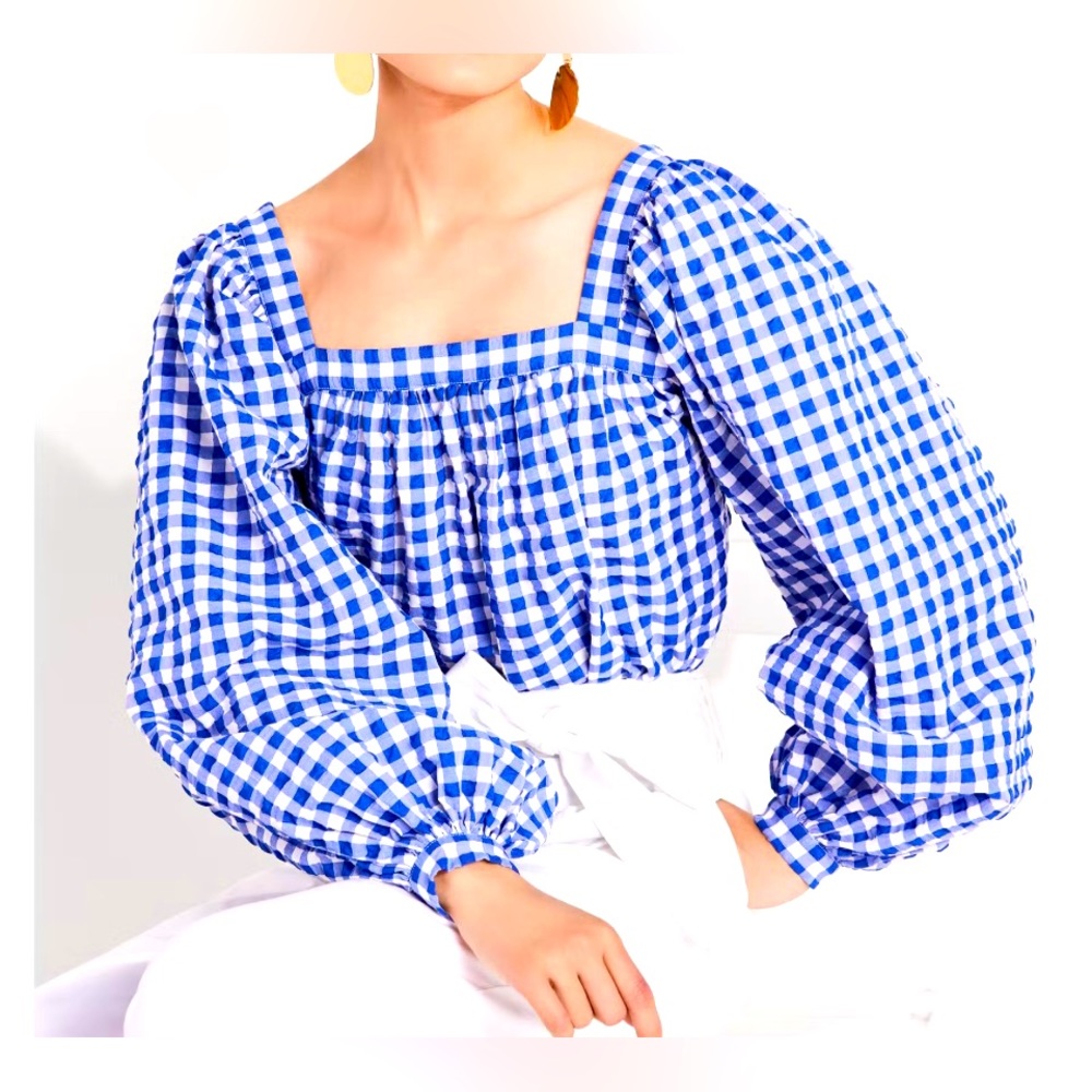 Gingham Square-Neck Top